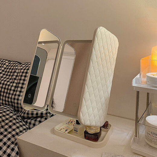 Shell double-door LED makeup mirror with light storage box integrated desktop desktop folding adjustable mirror student plug-in model - monochromatic light