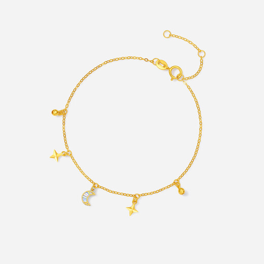Saturday Lucky Star and Moon double color golden 18K gold bracelet birthday gift for girlfriend C0722720 16+3cm