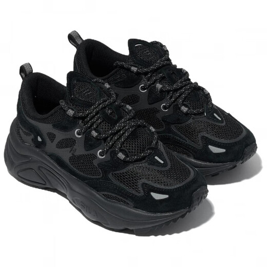 FILA TENACITY 99/ Fashionable and comfortable leather pigskin breathable running shoes, same style for men and women, black black 37.5