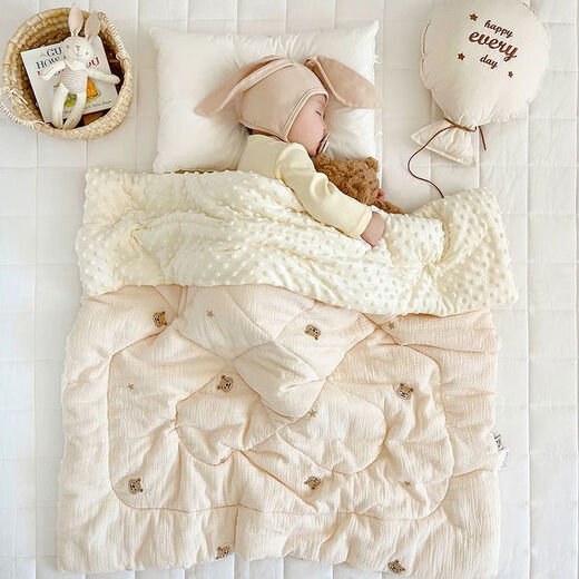 Yunduo Newborn Baby Spring and Autumn Cover Blanket Children's Air Conditioning Quilt Kindergarten Quilt Autumn and Winter Quilt Soothing Beanie Velvet Blanket Bear Head Embroidered Beanie Quilt 10-20 degrees 120x150cm