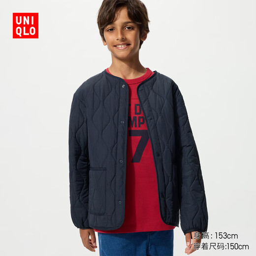 Uniqlo children's clothing boys and girls PUFFTECH air cotton portable jacket machine washable 478125 69 navy blue 160