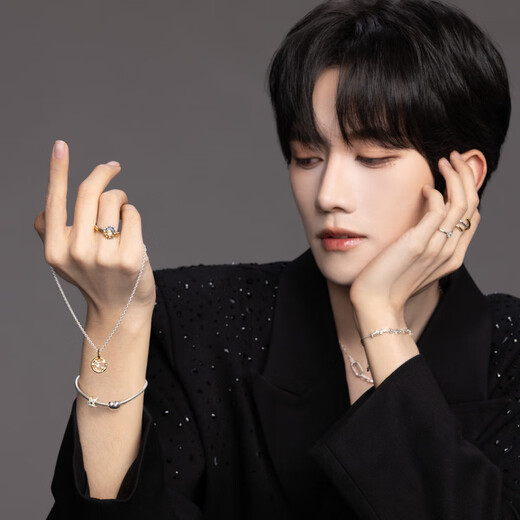 Pandora (PANDORA) Yellow Star Same Style ESSENCE Natural Two-Color Double Ring Ring Interlaced Double Ring Simple Stackable Birthday Gift Multi-Color 52mm