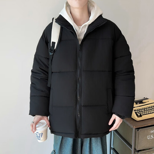 Down Cotton Jacket Men's Trendy Lightweight Cotton Jacket 2025 New Thick Large Size Warm Black Bakery Jacket Apricot 5XL