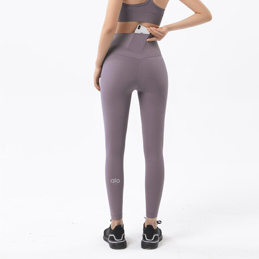 ALO YOGAalo European and American high-waist hip-raising high-elastic nude series no T-line sports tight Pilates fitness yoga pants nine points black S