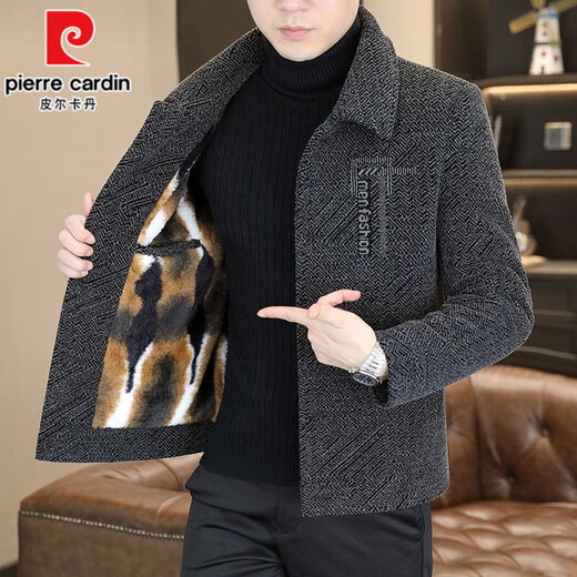 Pierre Cardin autumn and winter velvet thickening 2025 new men's coat casual woolen short coat high-end jacket 2529 light gray (poly velvet warm) L (105-120Jin Jin equals 0.5 kg)