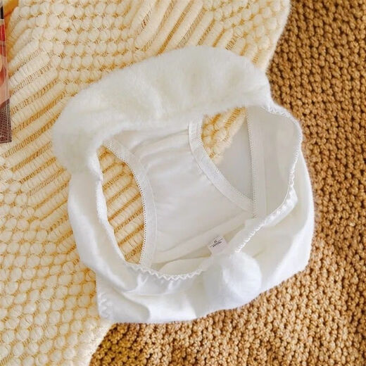 Autumn and winter warm, plush, sweet and super cute push-up red panda cat cute bra set, cat single-piece underwear (no wire) L (75BC 80AB)