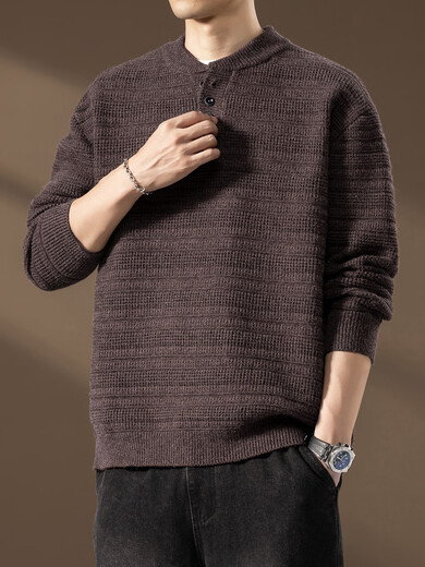 Xiaohongshu's popular American retro Henry collar sweater for men in autumn and winter thickened jacquard loose casual sweater for men, light gray M115Jin Jin is equal to 0.5 kg or less, one size fits all