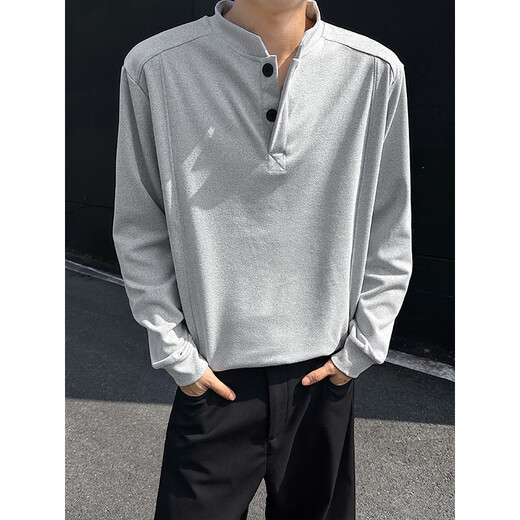 FOG SKY sweatshirt men's cleanfit Henry collar bottoming shirt men's autumn and winter inner long-sleeved T-shirt American retro top men DJS-5Q1140 hemp gray S (recommended 80-95Jin Jin equals 0.5 kg)