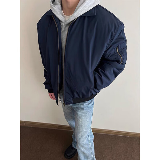 Navy American style flight jacket men's spring and autumn trendy style cleanfit short lapel jacket Navy blue upgraded version 90% of buyers choose S Recommended 90-100Jin Jin equals 0.5 kg