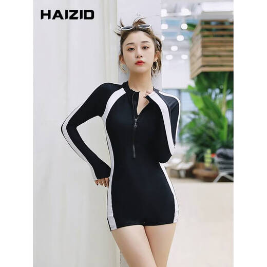 Nanbomaru 2022 new one-piece swimsuit for women, conservative belly-covering, swimming pool special, long-sleeved, short-sleeved, hot spring surfing, one-piece swimsuit + swimming cap + nose clip earplugs, short-sleeved style M