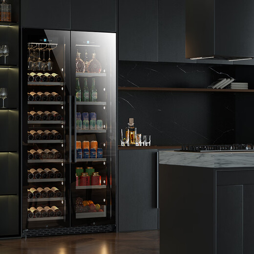 Bai Kailun ultra-thin coated double-door red wine cabinet, constant temperature wine cabinet, eggplant embedded ice bar, household tea beverage refrigerator, 1.7 meters (thick double temperature) hanging cup double red wine (coated