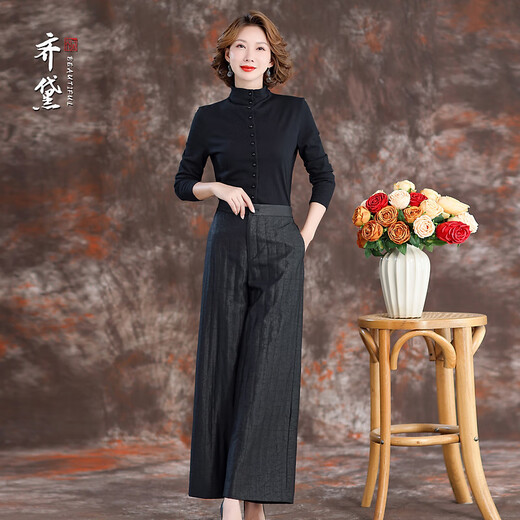 QUEDIT superfine wool bottoming shirt for women in autumn and winter new temperament long-sleeved sweater slim black sweater T-shirt black XL recommended 95-105Jin Jin equals 0.5 kg