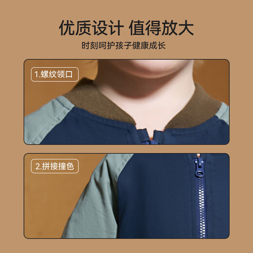 ASK JUNIOR Children's Windproof Jacket Boys Baseball Uniform 2024 Autumn Thin Velvet Stitching Retro Baby Jacket Navy 120