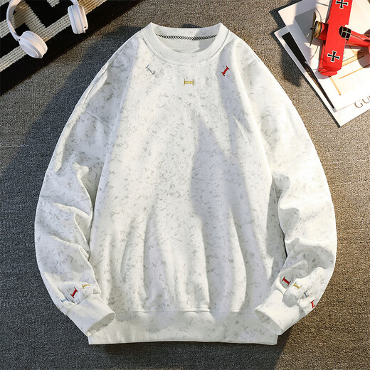 Dingfengbaoluo lazy style round neck sweatshirt design embroidered loose casual couple long-sleeved top BW36 white XL