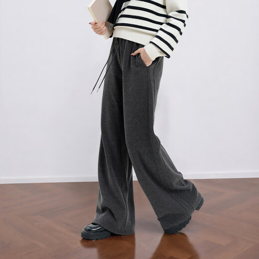Sancai 2025 new winter high-waisted casual pants, glutinous rice velvet straight pants and velvet warm trousers M