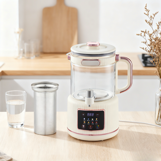 Health-preserving teapot, stew, all-in-one teapot, kettle, home office floral teapot, large capacity thermostatic kettle 3L with tea drain | full glass 0 glue | 12H constant temperature stainless steel heating plate | 0 glue | split type