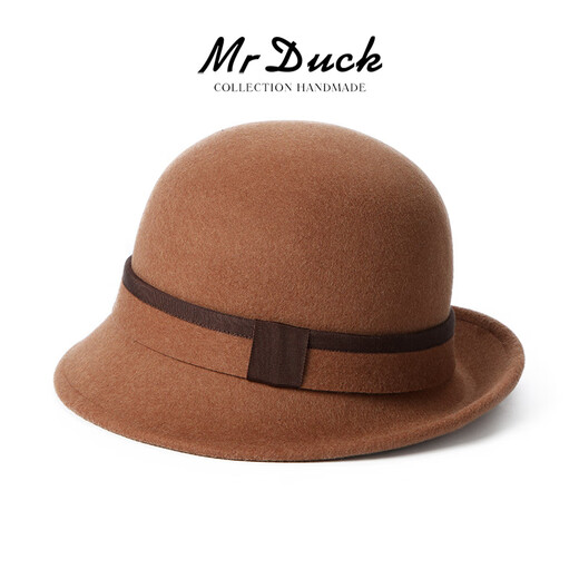 Mr DUCK autumn French style curled top hat Australian elegant fisherman basin hat for women with large head circumference MW36668-Ancient tea brown (retro basin hat) M (55-58cm)