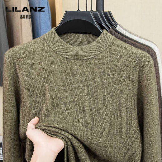 Lilan's new yak wool sweater men's round neck thickened sweater middle-aged and elderly dad wear winter 400g sweater tobacco leaf brown thickened 4XL (190)