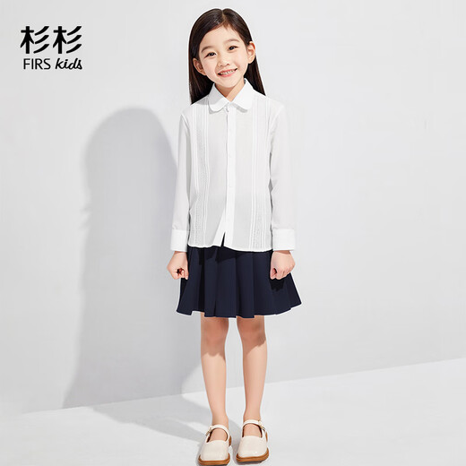 Shanshan Girls' Lace Shirt Children's White Shirt Long Sleeve Primary School Students Autumn and Winter Style Costumes for Middle and Large Children White 140