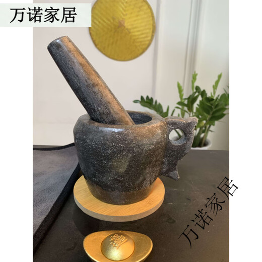 Shandong Lao Li pure handmade caviar stone garlic mortar stone mortar household tamper jar grinder collection town house garlic mortar 7.5 cm