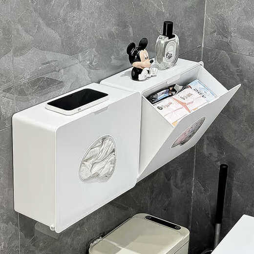 Shantou Lincun bathroom towel storage box bathroom storage rack without punching wall wall-mounted toilet tissue storage rack heart-shaped window | wall-mounted box | milky white