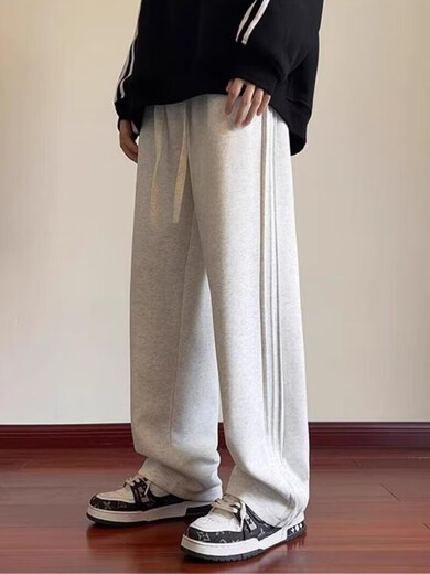 Heilan House (HLA) summer thin loose sports pants for men spring and autumn American retro solid color plus velvet youth drape casual pants trendy black plus velvet M