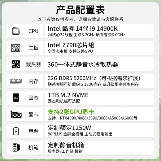 Weiyu workstation customized configuration simulation computing modeling rendering tower deep learning workstation host server i9-14900K/1TBE store/64G DDR5 cost-effective RTX 4090D 48G graphics card*1