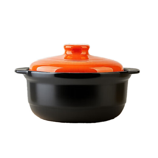 Clay pot large capacity stew pot stone pot household high temperature resistant gas stove open fire stew soup pot special ceramic pot upgraded thickening / strong freshness lock orange lid black pot 1.8L