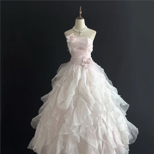 SHANDONGSHAONV pink fairy-like fugitive princess evening dress beautiful girl birthday party art test performance tutu skirt pink L