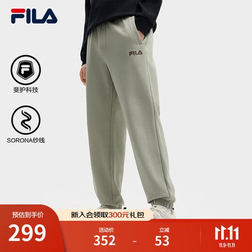 FILA FILA couple style men's and women's trousers 25 autumn and winter new casual loose cuffed sports pants plus velvet to keep warm, green khaki-DK L 175/84A/L