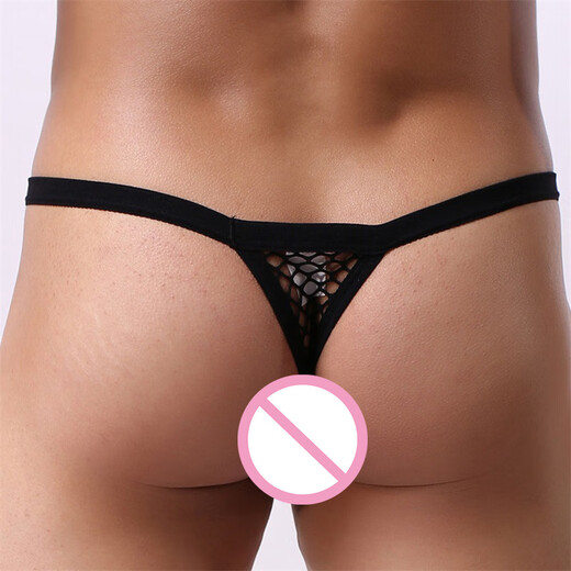 CLEVER-MENMODE men's sexy temptation U convex hollow mesh thong large mesh sexy underwear black M (73-79C)