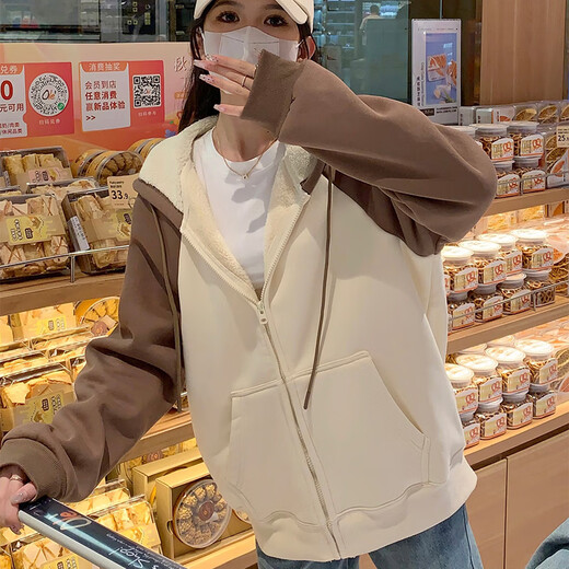 Flying in the snow cardigan sweatshirt for women autumn and winter 2025 new velvet thickened top small loose casual alpaca jacket coffee color 778F solid color S 155/80A recommended size 85-100Jin Jin equals 0.5 kg