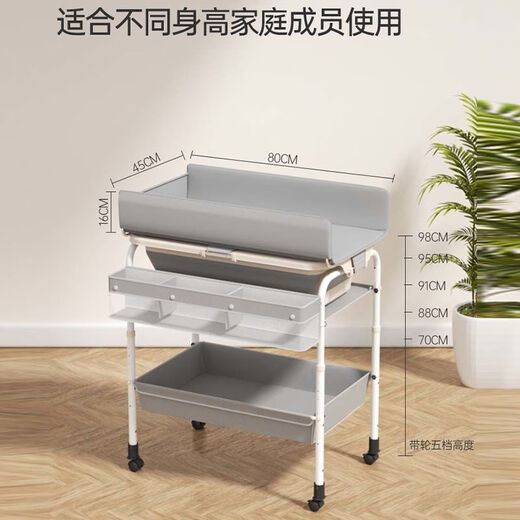 Liangpin Story Newborn Diaper Baby Care Stand Multifunctional Bathtub Bathing Mobile Baby Changing Diaper Touch Basic Table Mat + Universal Wheel + Basin (Blue)