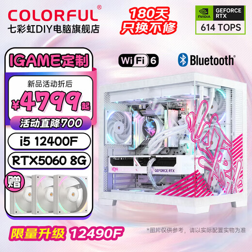 Colorful iGame sea view room customized computer host i5 12490F/14600KF RTX5060Ti desktop gaming computer AI design DIY assembly machine with two 12490F丨512GB丨RTX5060丨16GB memory