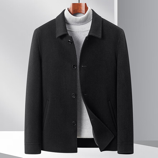 ROMON high-end 2025 spring and autumn pure wool men's lapel double-sided woolen jacket woolen coat short coat black 2XL