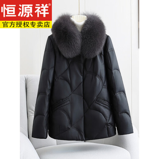 Hengyuanxiang Genuine Leather Down Jacket Women's Short 2025 Winter New Thickened Fox Fur Collar Fur Sheep Skin Mother Haining Leather Jacket Black 4XL 155-170Jin Jin equals 0.5 kg