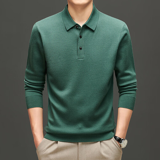 Bolison international first-line brand 320g medium thick high density worsted 100% wool sweater men's lapel wool saddle brown 4XL 190