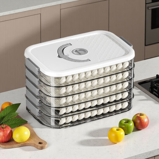 Chaosihui Dumpling Box Frozen Dumplings Multi-layer Refrigerator Food Storage Box Frozen Chaos Box Home Dumpling Tray Preservation Box EU Food Thickened PP Milk Gray Anti-stick and Anti-Crack One layer without cover Can hold 16 dumplings