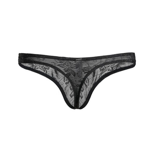 Men's sexy underwear lace thong low waist trendy men's fashionable breathable elastic underwear C505 black M