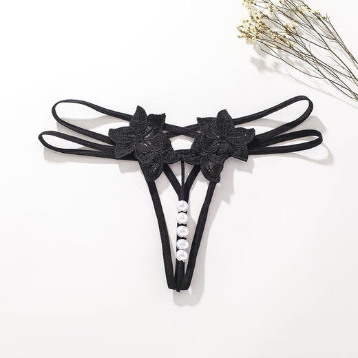 Universal large-size pearl underwear, enlarged one lace thong t-le vagina large particle necklace with pearls black 5 beads M recommended weight 80-120 Jin Jin equals 0.5 kg