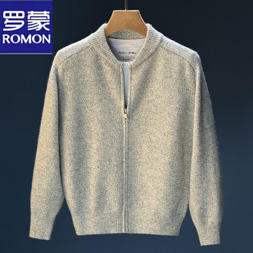 Romon 2025 autumn and winter new knitted cardigan men's raglan sleeves lazy casual loose Henry collar versatile sweater jacket white gray M
