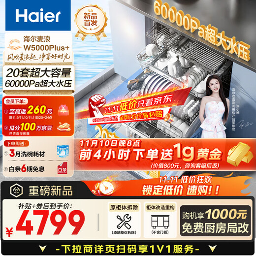Haier Mailang set series dishwasher built-in double-sided washing W5000Plus+20 sets large capacity high water pressure seven-star disinfection 10 days net storage EYBW20566GHU1