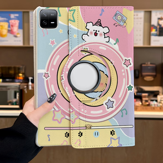 Ye yu ist für Xiaomi Tablet 6pro Schutzhülle kreative Platte 11/12,4-Zoll-Rotary Leder-Hülle 5Pro Anti-Fall Xiaomi5/6 Xiaomi Tablet 5 (11-Zoll) Rotary Leder-Hülle V3527 Musik Line Dog hören