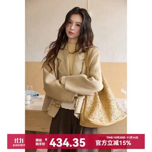 Mystery Show Flower Yarn Abricot 100 laine Double face manteau de laine pour femmes 2025 automne et hiver nouvelle veste rétro à boutons papillon pour femmes Design et couleur Flower Yarn Abricot L