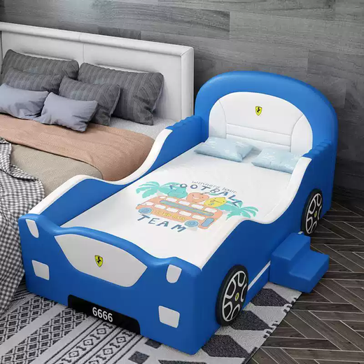 Yusenyi children's spliced crib boy's baby lathe widened solid wood soft package single with guardrail car spliced bedside bed 4 sides with ladder 80*180+ environmentally friendly mattress others