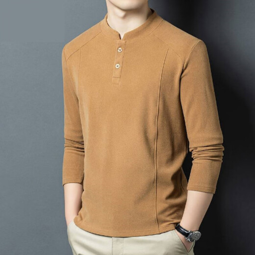 FR.YH.ZH Minruo Customized Men's Wear 2025 Autumn New Henley Collar Sweatshirt Men's American Spliced Long Sleeve. T-shirt Bottoming Shirt Black Light Luxury 3XL Recommended Weight 170-190Jin Jin is equal to 0.5 kg