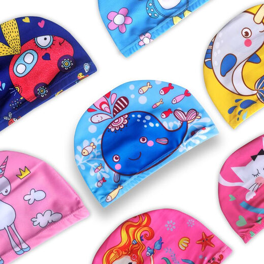 Xianzheyi Children's Cloth Cap Swimming Cap for Boys and Girls New Cartoon Cute High Elasticity Comfortable Breathable Children and Students Children's Cloth Cap + Nose Clip Earplugs Style Notes