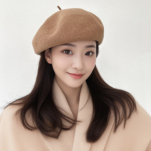 Hanqing mid-summer large version autumn and winter woolen three-dimensional beret women's Japanese high-end large head circumference painter's hat bud hat fashion dark brown L elastic code