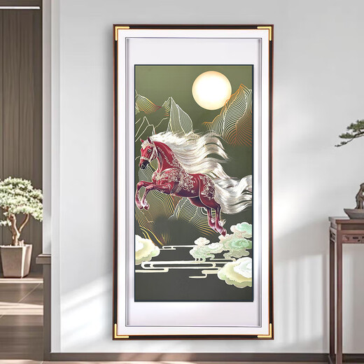 Yusenyi Five Blessings at the Door Entrance Porch Bronze Decoration Painting Hand-carved Brass Copper Plate Painting High-grade Walnut Frame Painting Five Blessings at the Door 70*140cm Requires a power cord socket on the wall to add LE lights Brass painting core hand-engraved + high-definition high-transparency tempered glass