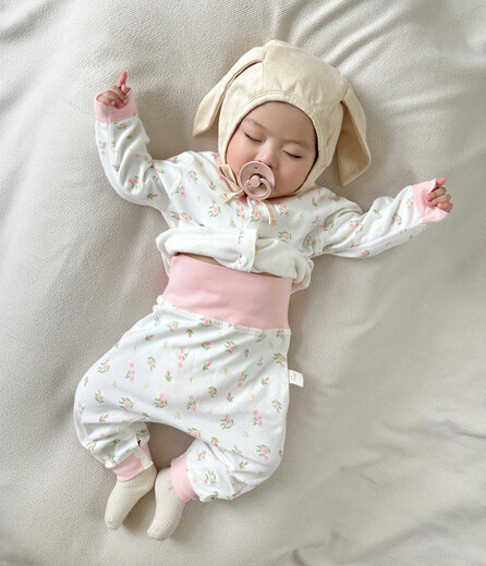 小红书爆款四季婴儿衣服新生儿无骨打底开扣秋衣套装分体二件230 粉红色 cm 52